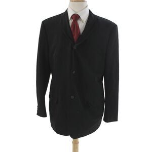 Jil Sander Mens Black Virgin Wool Blazer Collared Button Long Sleeve Size 52